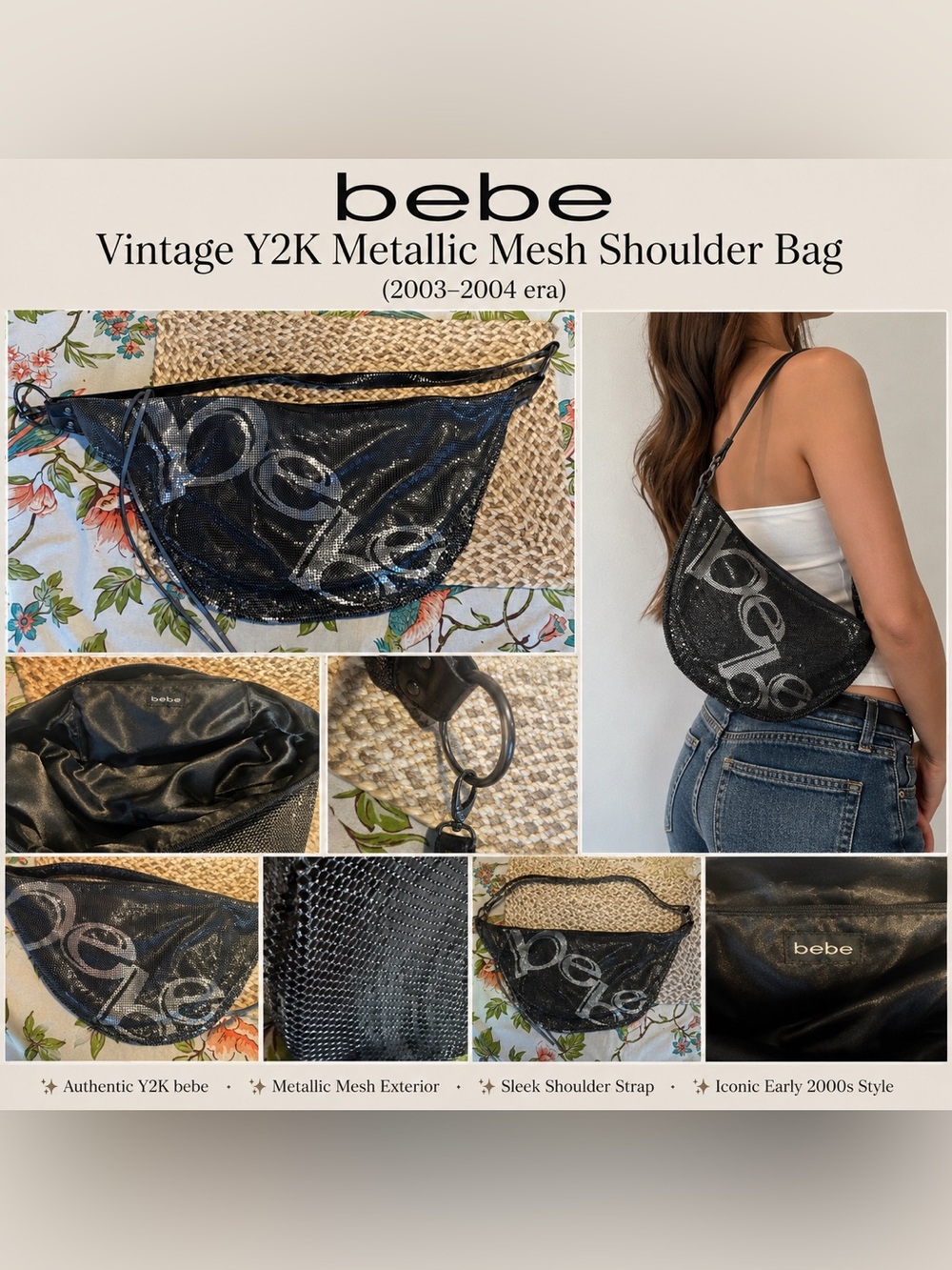 Vintage Y2K Metallic Mesh Shoulder Bag- bebe (2003-2004 era)
